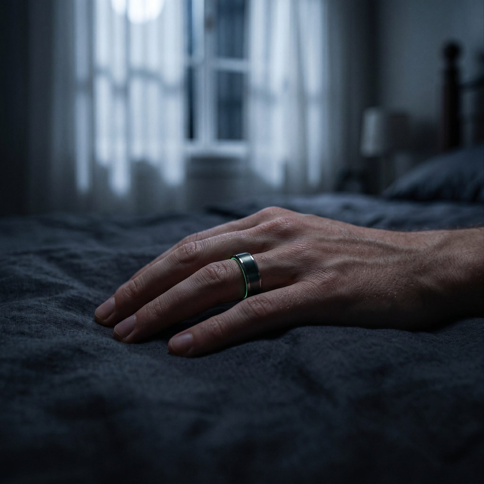 Hand wearing LULL at night