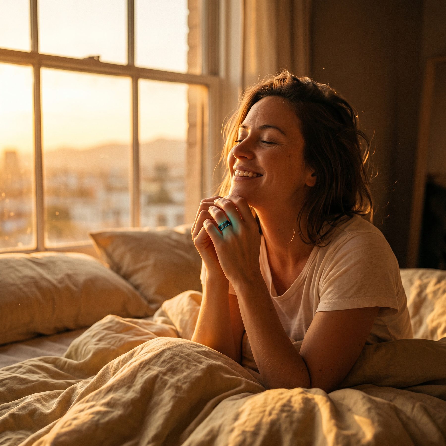 Waking refreshed at sunrise wearing LULL
